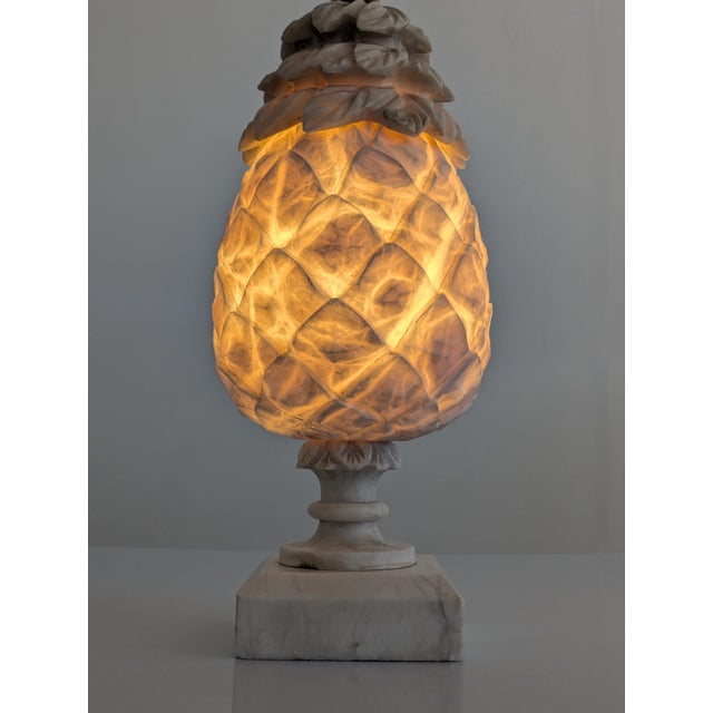 Stone Art Deco Hand-Carved Alabaster Pineapple Table Lamp, París, 1930s For Sale - Image 7 of 10