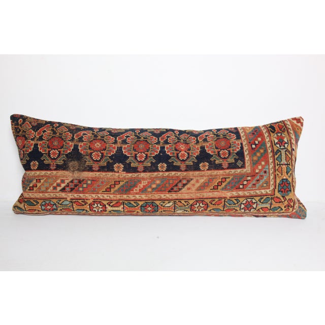 Navy Blue Handmade Authentic Navy-Blue Lumbar Rug Pillow Cushion Cover -16'' X 43'' For Sale - Image 8 of 13