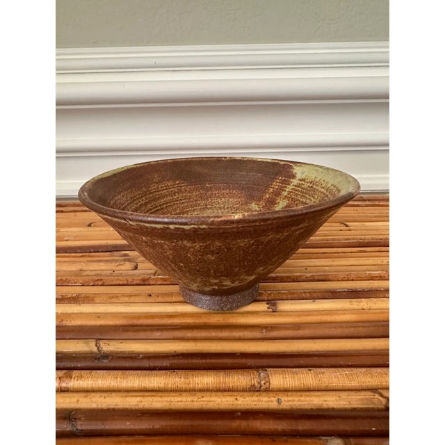 Vintage 1970’s Signed Brown Terracotta Bowl in Bronze & Pale Green Shades For Sale - Image 16 of 17