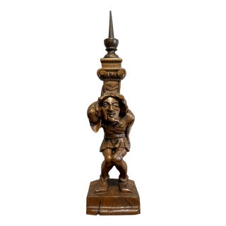 Carved Wooden Figurative Candlestick For Sale