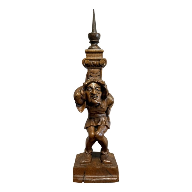 Carved Wooden Figurative Candlestick For Sale