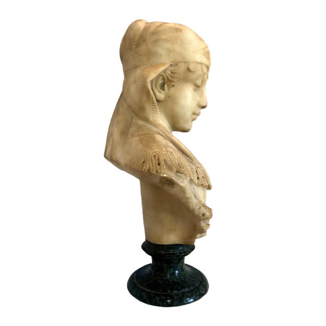 Traditional 19th-Century Italian Alabaster Bust, Likely of the “Song of Solomon’s” Shulamite For Sale - Image 3 of 12