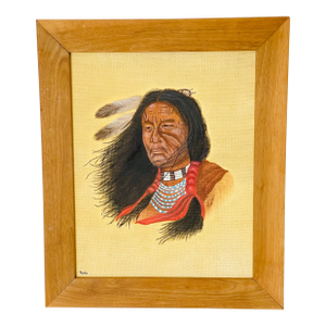 Outsider Folk Art Native American Portrait Signed, Framed
