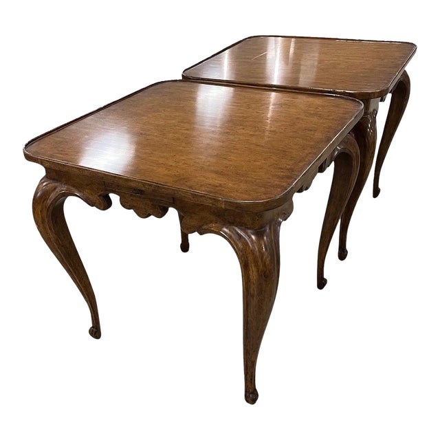 Pair Vintage Minton Spidell Louis XV Style Carved Walnut Tables For Sale