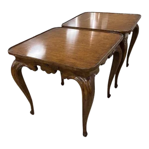 Pair Vintage Minton Spidell Louis XV Style Carved Walnut Tables