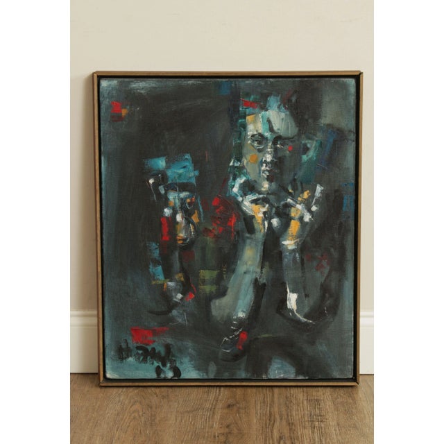 High Quality Vintage Modern Abstract Portrait Painting, Signature Indistinguishable Lower Left, Custom Artist Built...