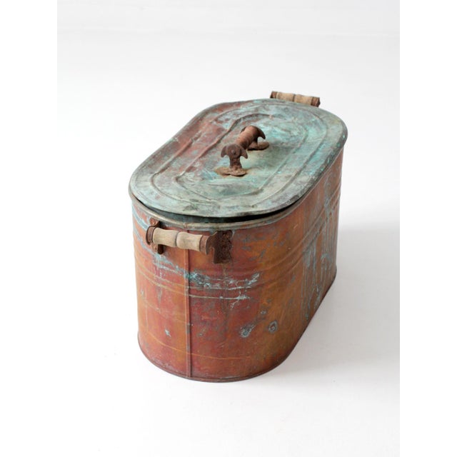 Antique Copper Wash Boiler With Lid For Sale - Image 4 of 17