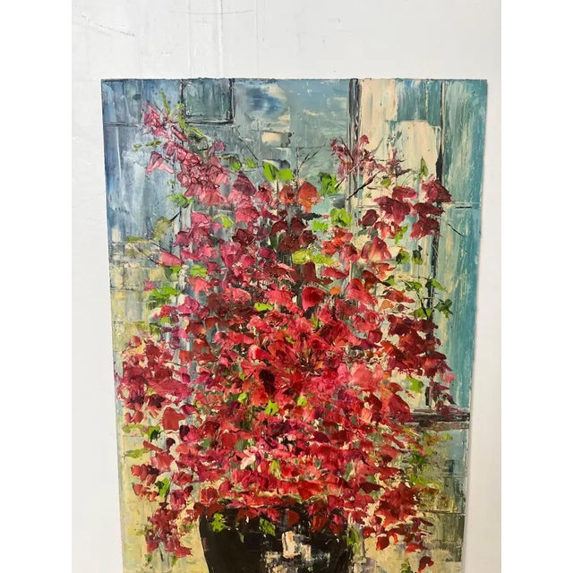 Cream Helen Botway Bougainvillea in a Dark Urn Oil on Board Painting, Signed 1960's 1960's For Sale - Image 8 of 11