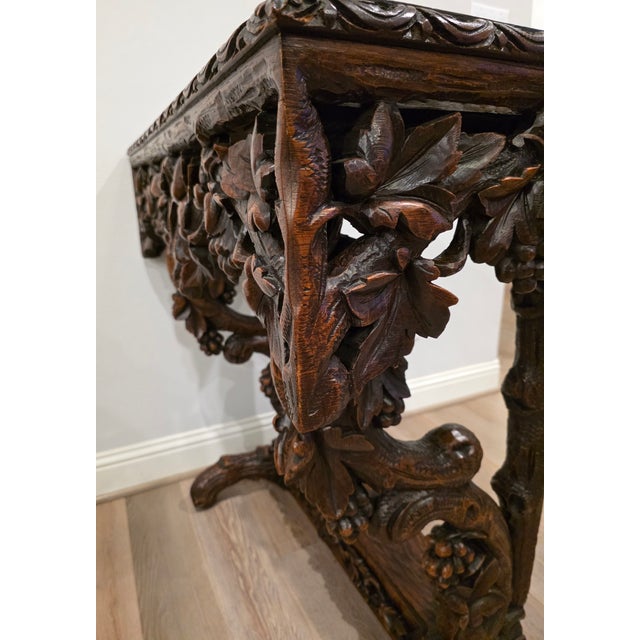 Wood 19th Century Rustic Black Forest Highly Carved Wooden Server Console Table For Sale - Image 7 of 18