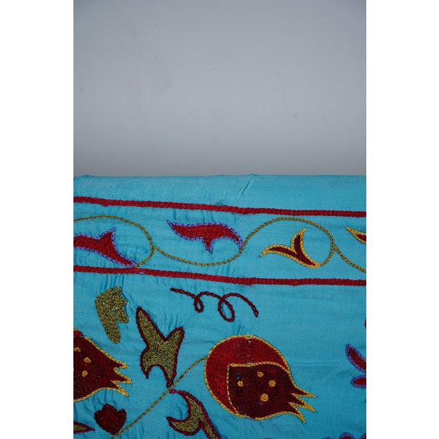 Blue Uzbek Suzani Wall Art – Camel & Floral Motif Embroidery 3'4'' X 6'2'' For Sale - Image 9 of 13