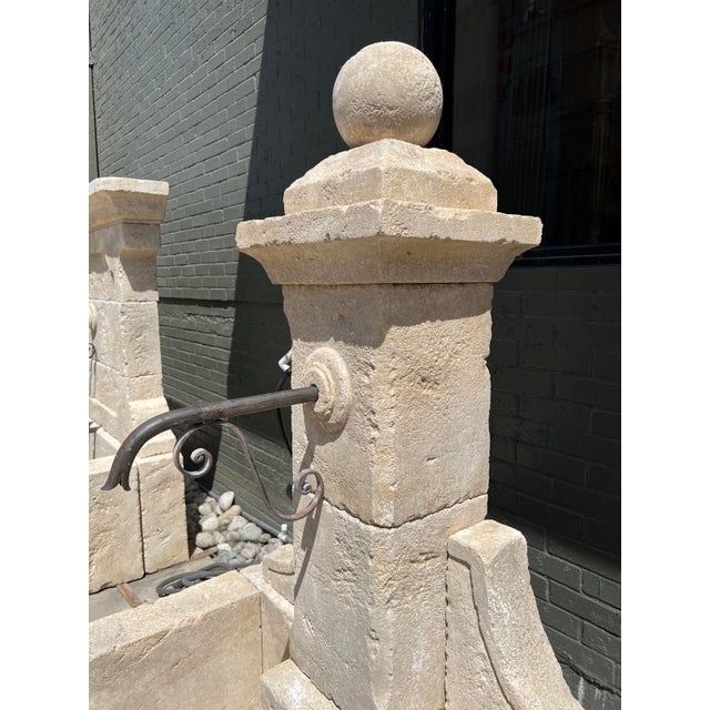 Early 21st Century French Carved Limestone Fountain, Single Pillar With Ball Finial From Provence For Sale - Image 5 of 17