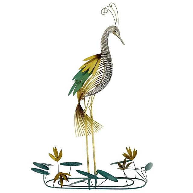 Silver Hollywood Regency Brass Wall Sculpture Silver Heron Bird by Curtis Jere for Artisan House, 1987 For Sale - Image 8 of 8