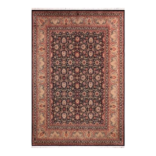 Boho Chic 1990's Floral Pak-Persian Black/Tan Wool Rug - 8'10'' X 12'4'' For Sale