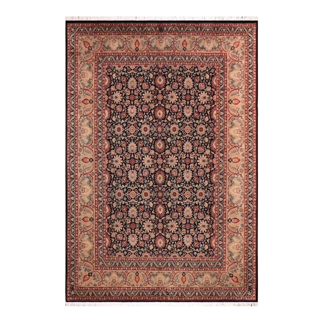 Boho Chic 1990's Floral Pak-Persian Black/Tan Wool Rug - 8'10'' X 12'4'' For Sale
