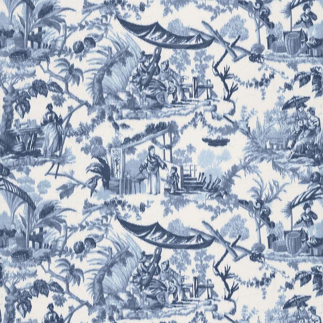 Sample- Schumacher Pavillon Chinois Fabric in Lapis For Sale