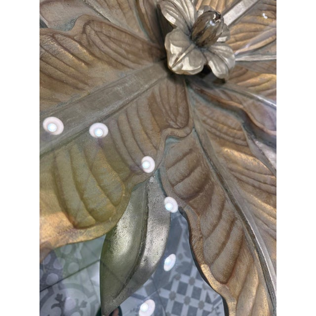 Lotus Flower Dining Table in Wood Carved with Gold Leaf and Octagonal Top in Ground Glass, 1970s For Sale - Image 3 of 11