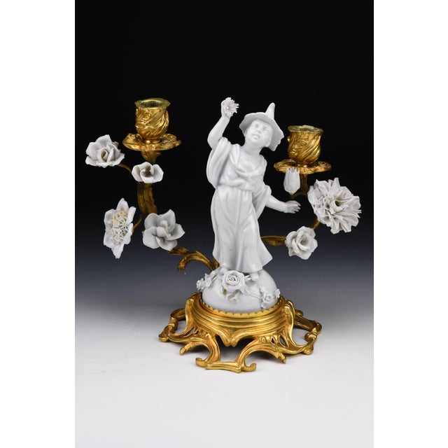 White 18th Century Gilt Bronze and Meissen Blanc De Chine Porcelain Candelabras With Chinoiserie Style- Set of 2 For Sale - Image 8 of 12