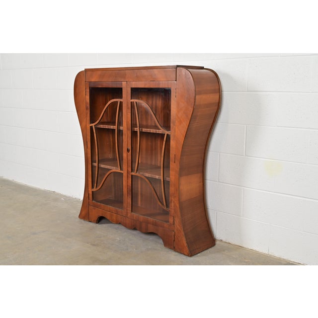 Art Deco Antique Art Deco Carved Walnut Bookcase or Display Cabinet, Circa 1920s For Sale - Image 3 of 11