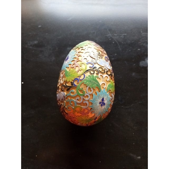 1970s 1970s Brass Enamel Cloisonne Egg Figurine For Sale - Image 5 of 6