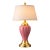 Late 20th Century Hollywood Regency Pink Fluted Ceramic & Brass Table Lamp With Linen Shade For Sale