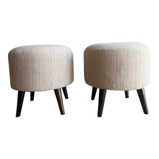Pair of beige Ottomans Made From Vintage Turkish Rugs For Sale