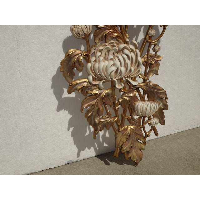 Gold Large 49" Tall Vintage French Country Syroco Gold Flower Wall Plaque Picture For Sale - Image 8 of 18