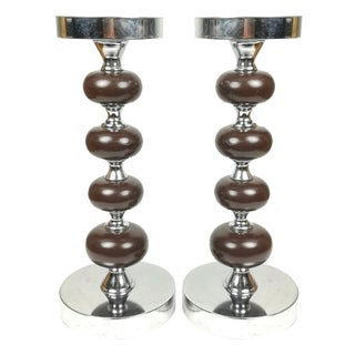 Candleholders on Steel Frame with Wooden Spheres, Set of 2 For Sale