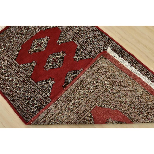 Bokhara Jaldar Rug 3’1” X 5’2” Red Wool Tribal Hand-Knotted Oriental Carpet For Sale - Image 10 of 11