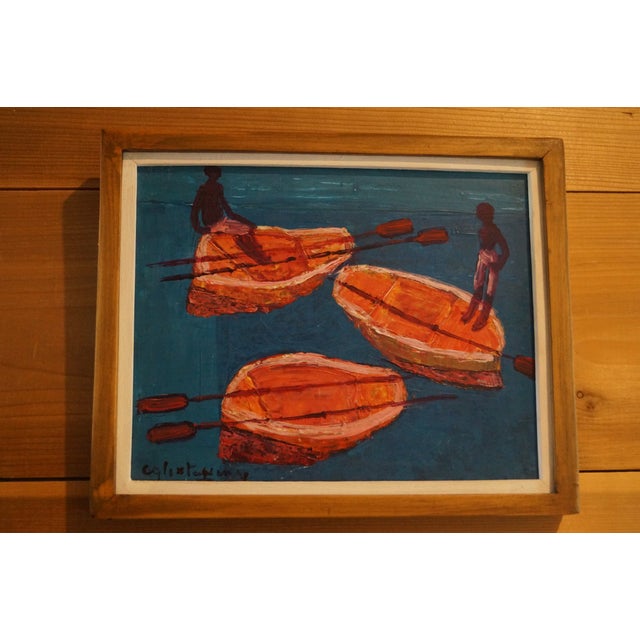 Calixte Henri Haitian Painting of Boys in Boats For Sale - Image 10 of 10