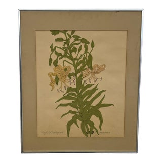 Vintage Botanical Tiger Lily Illustration by Wendy Wheeler, Signed, Framed Floral Art. For Sale