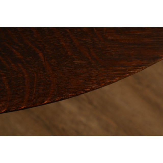 Brown Antique Stickley Brothers 48" Round Oak Dining Table w/2 leaves For Sale - Image 8 of 18