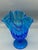 Glass 1950s Fenton Colonial Blue Thumbprint Thousand Eye Footed Handkerchief Vase For Sale - Image 7 of 8