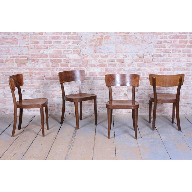 Thonet Art Deco Czech Chairs in Beech and Walnut from Thonet, 1940s, Set of 4 For Sale - Image 4 of 15