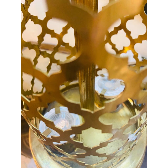 Modern Moroccan Handmade Gold Brass Table Lamp Bottom & Upper Light - a Pair For Sale - Image 10 of 12