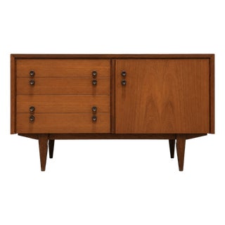 Compact Mid Century Modern Teak Cabinet | Petite Danish Modern Small Credenza | Apartment Size Tv Stand, C. 1960’s For Sale