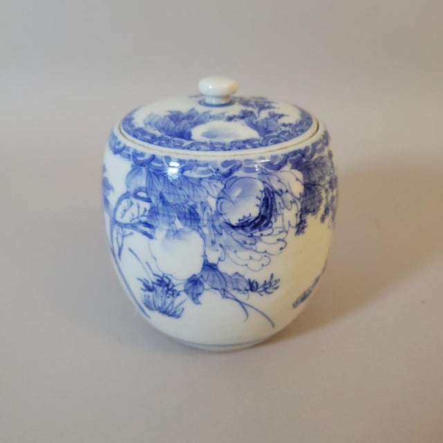 Antique Japanese Blue & White Porcelain Mizusashi Water Jar For Sale - Image 9 of 11