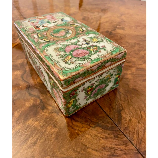 Ceramic Antique Chinese Famille Rose Canton Lidded Pen Box, 1860 For Sale - Image 7 of 14
