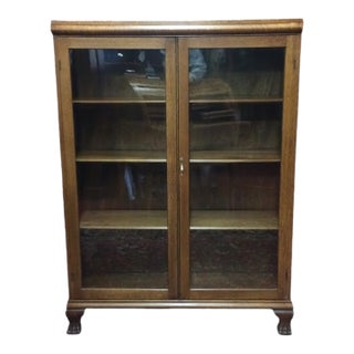 Antique Bookcase, Oak Bookcase, Bookshelf With Glass Doors For Sale