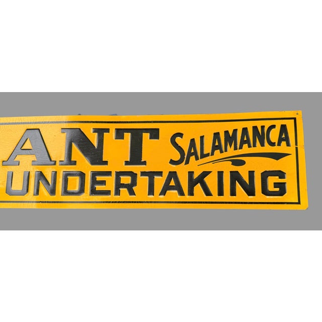 American Vintage Fl Grant Salamanca Ny Furniture Undertaking Tin Tacker Advertising Sign For Sale - Image 3 of 5