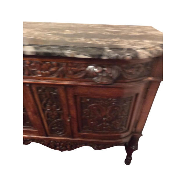 Wood Antique Italian Renaissance Revival Walnut Marble Top Commode Sideboard Cabinet For Sale - Image 7 of 16