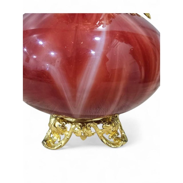 Large Vintage European Gilded Blown Red Glass Vase, 1940 For Sale - Image 4 of 12