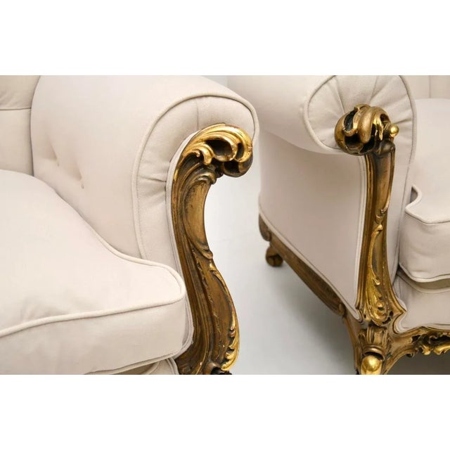 Cream Set of French Giltwood Armchairs, 1930s For Sale - Image 8 of 12