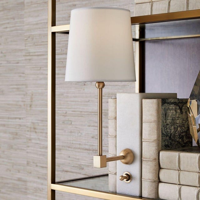 Contemporary White Marble With Brass Shelf Lamp For Sale - Image 3 of 12