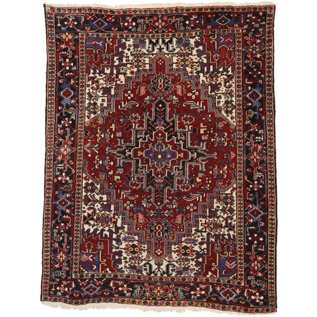 Mid 20th Century Vintage Persian Heriz Rug, 07'04 X 09'05 For Sale In Dallas - Image 6 of 6