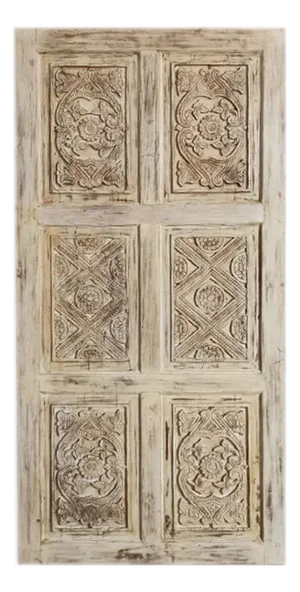 Rustic Whitewashed Carved Barn Door – Vintage Reclaimed Farmhouse Statement Piece 96x48