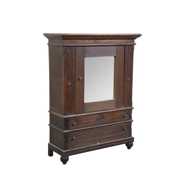 Victorian Antique Oak Salesman Sample Mirrored Dollhouse Armoire Wardrobe Cabinet 16" For Sale - Image 3 of 17