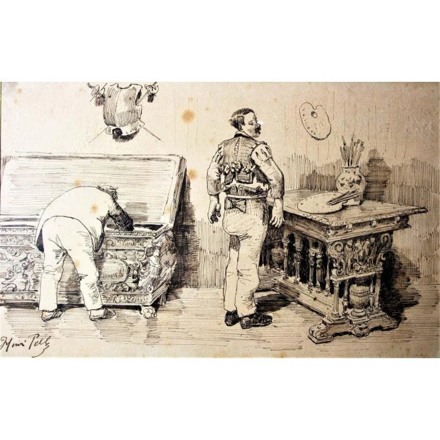 Henri Pille, The Artist's Studio, 19th Century, Ink on Paper For Sale - Image 6 of 6