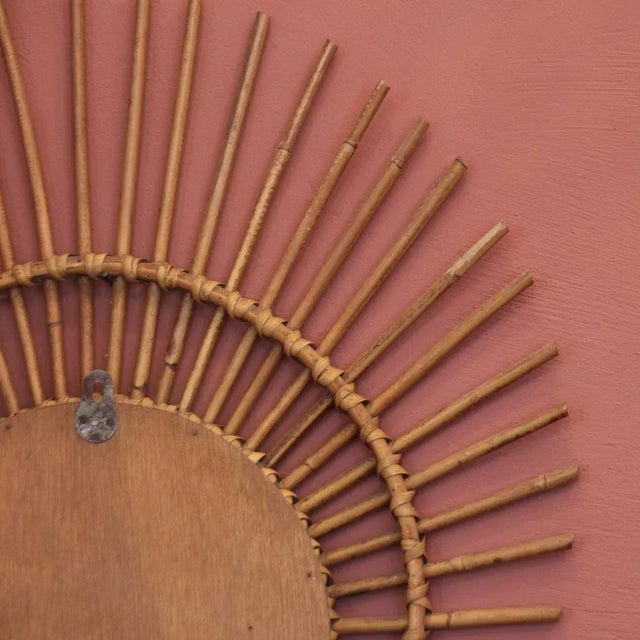 Wood French Rattan Sun Mirror, 1950s For Sale - Image 7 of 10