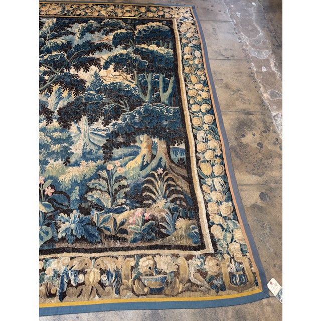 Textile 17th Century Flemish Verdure Tapestry Landscape With Woodland Scene, Circa 1600s For Sale - Image 7 of 9