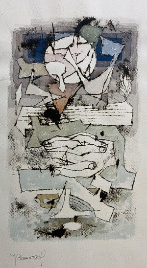 Moses Bagel Bahelfer, Polish French Judaica Watercolor Gouache Painting Original Bauhaus Yiddish Art